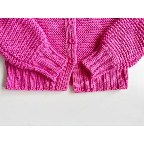 HOUSE OF HARLOW Bright Pink Chunky Knit Reverse Stitch Cardigan Sweater, Size XS - Picture 8 of 11